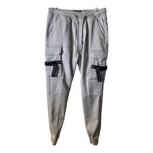 Urban ID Pants Mens Small Gray Straight Cut Skinny Drawstring Cargo Jogger